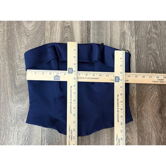 WOMENS PARTY FORMAL SATIN SET STRAPLESS CORSET TOP MAXI SKIRT NAVY BLUE SIZE 7-8 - Picture 3 of 10